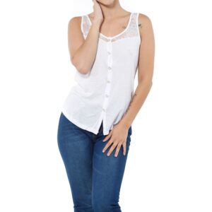 Button-Up Lace Sleeveless Top