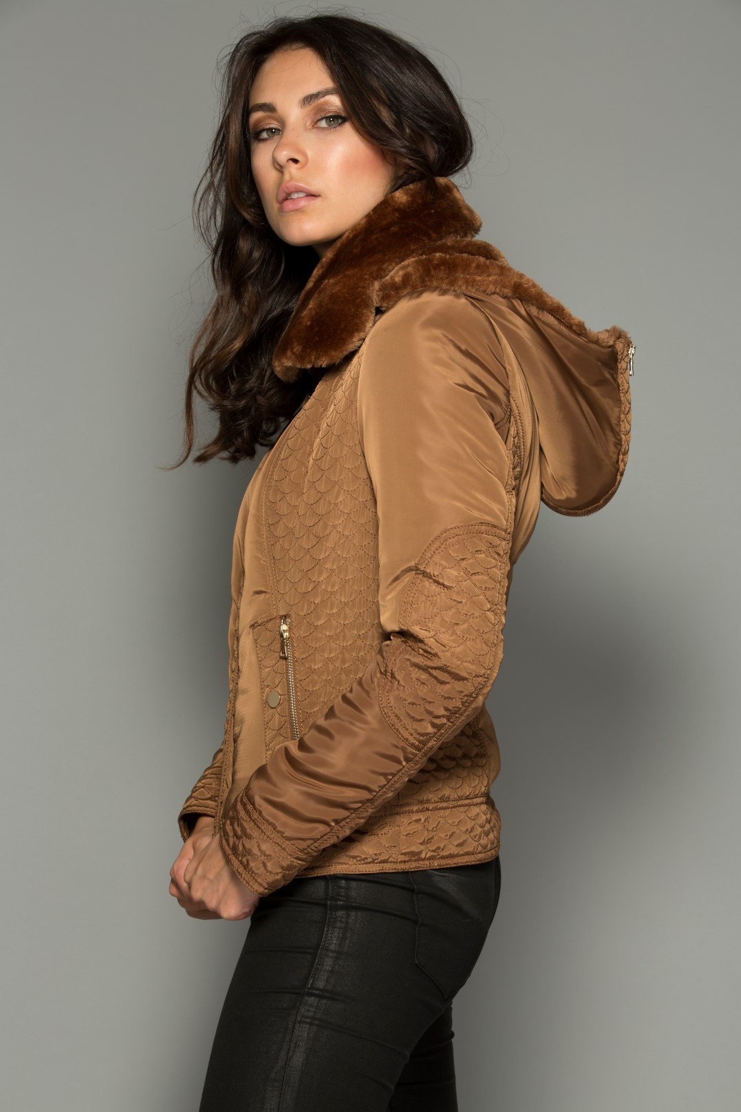 Luxe Hooded Faux Fur Trim Puff Jacket - Image 3