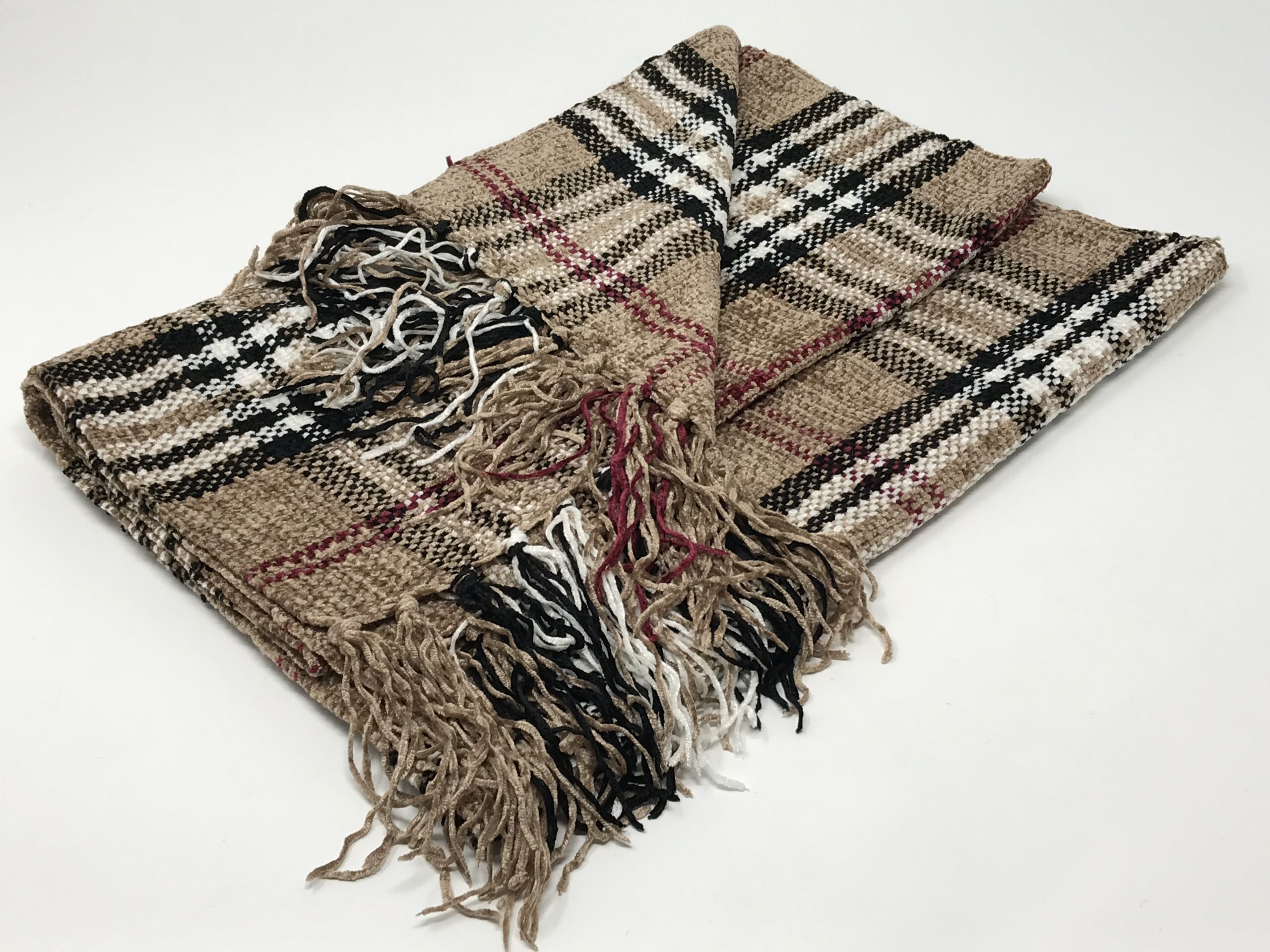 Fringed Plaid Knit Scarf