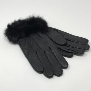 Black Leather Fur Cuff Gloves