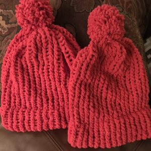 Chunky Chenille Pom Pom Beanie - Red