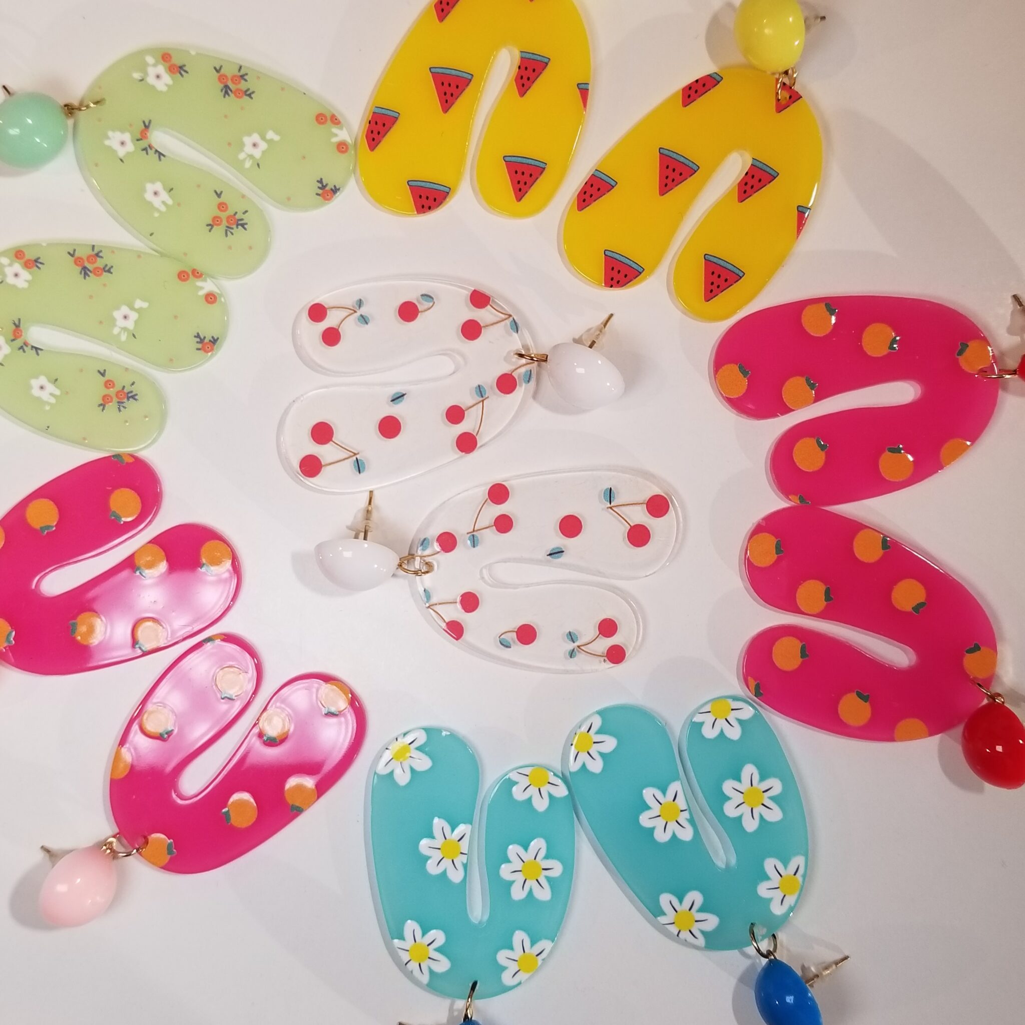Colorful Fruit & Flowers Acrylic Post Earrings (6 Colors)