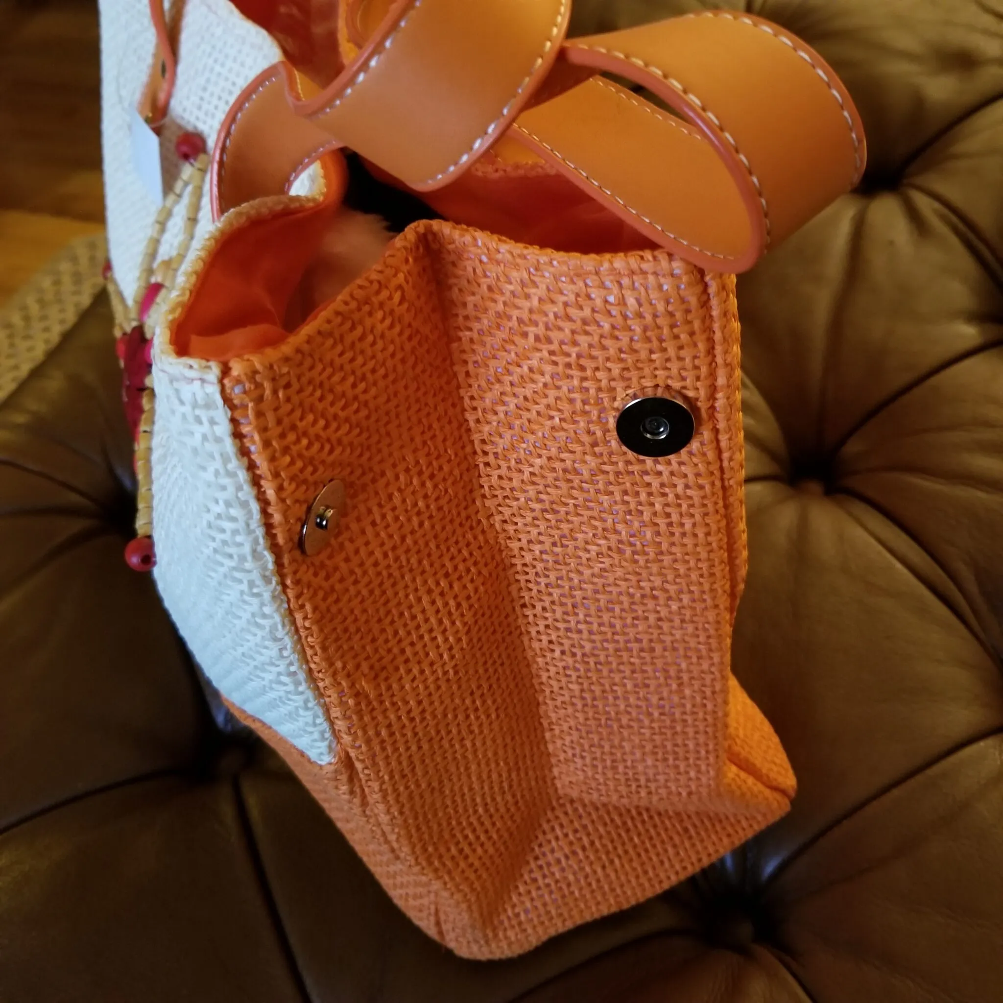 Beaded Front Straw Tote - Image 3