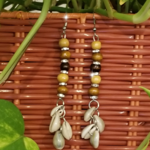 Wood & Puka Shells Drop Earrings