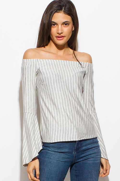 Bell Sleeve Off-Shoulder Striped Top - Image 6