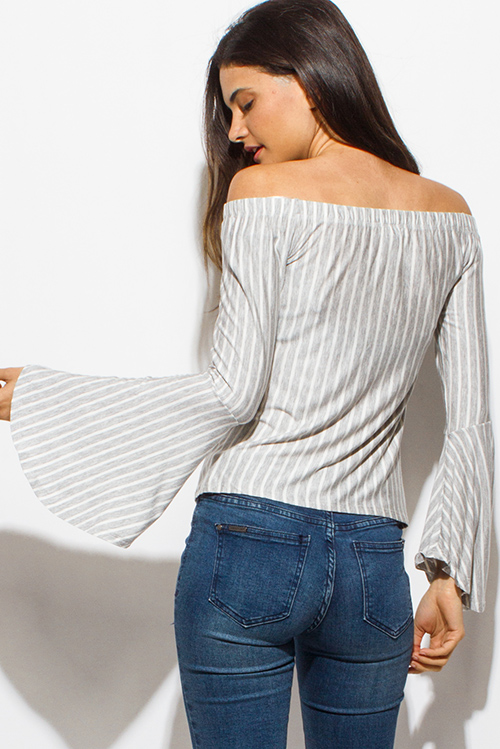 Bell Sleeve Off-Shoulder Striped Top - Image 3