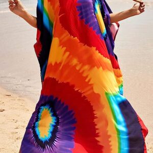 Vibrant Rainbow Colored V-Neck Mu Mu Kaftan Dress