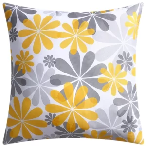 Yellow & Gray Flower Print Throw Pillow Cover (2 Styles)