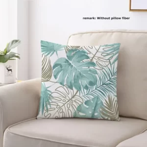 Aqua & Gold Leaves Print Throw Pillow Cover
