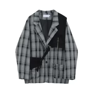 Street Style Plaid Chain Detail Blazer