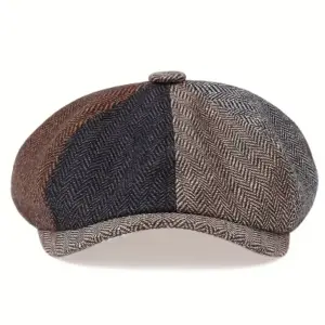 Patchwork Button-Top Scally Newsboy Cap