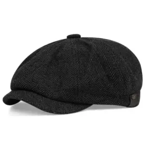 Tweed Button-Top Black Scally Newsboy Cap