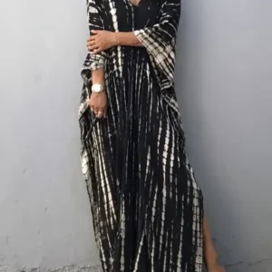 Black Printed V-Neck Mu Mu Kaftan Dress
