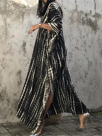 Black Printed V-Neck Mu Mu Kaftan Dress - Image 2