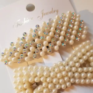 Pearl & Crystal 2pc Snap Clip Barrette Set