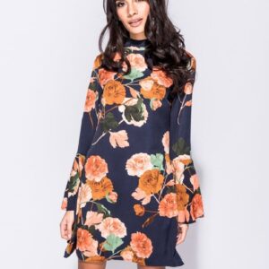 Bell Sleeve Floral Print Mini Shift Dress