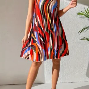 Bold Stripes Pleated Swing Dress