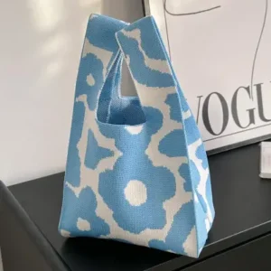 Blue Flower Power Knit Crossover Strap Handbag