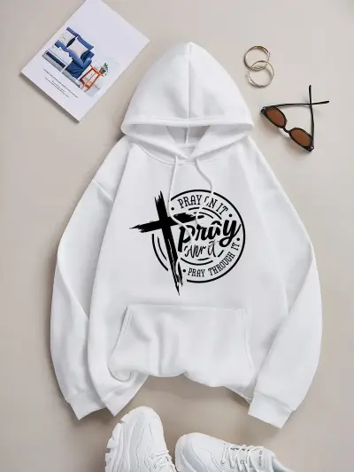 Pray Print Front Hooded Sweatshirt