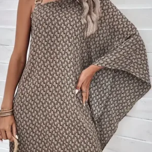 Split Style Gold Strapped & Batwing Sleeve Dress