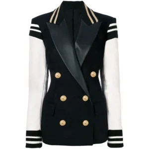 Fitted Leather Varsity Blazer