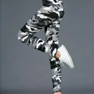Black Gray & White Camo Print Leggings
