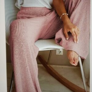 Dusty Rose Pink Wide Leg Knit Pants