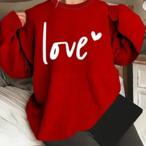 Plus Size Love Heart Graphic Print Sweatshirt