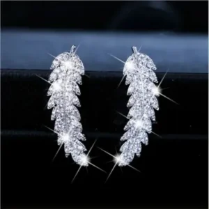 Curved Crystal Leaf Earrings