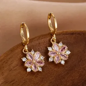 Pink Flower Drop Earrings