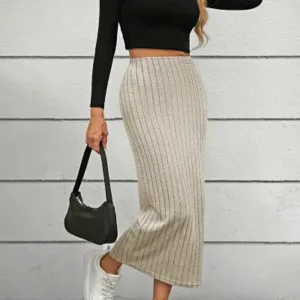 Basic Knit Striped Skirt (2 Colors)