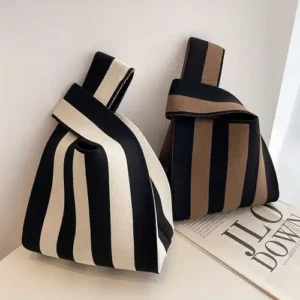 Knit Black Striped Crossover Strap Handbag (2 Colors)