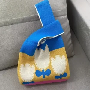 Knit Tulip Print Crossover Strap Handbag (2 Colors)