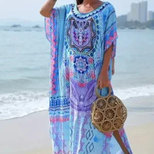 Trendy Ethnic Tropics Print Mu Mu Kaftan Dress