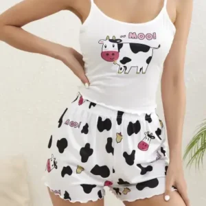 Sweet Cow Print 2PC PJ Shorts Set