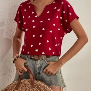 Sweet White Hearts Red Top