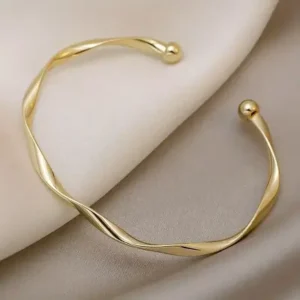 Twisted Polished Gold Cuff Bangle Bracelet