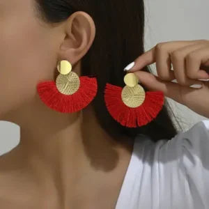 Fanned Tassel Gold Disc Earrings