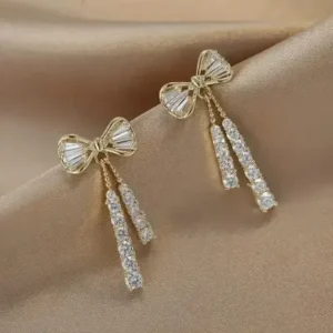 Chic Crystal Bow Drop Earrings