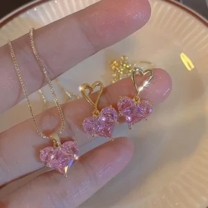 Crystal Heart Necklace & Earrings Set (2 Colors)