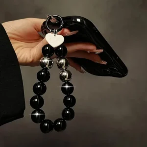 Black Beaded Heart Charm Cell Phone Jewelry