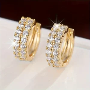 Mini Double Diamond Row Fashion Hoop Earrings