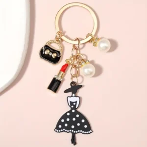 Polka-Dot Fashion Model Bag Charm Keychain