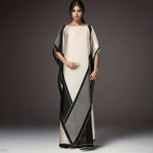Asymmetric Print 2 Piece Kaftan Dress With Scarf