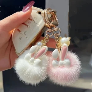 Fluffy Bunny Ears Keychain