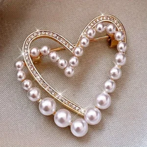 Pearl & Crystal Heart Fashion Brooch Pin