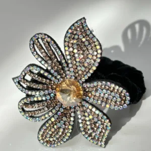 Velvet Crystal Studded Flower Ponytail Bands (6 Colors)