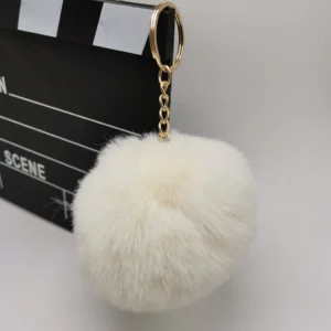 Faux Fur PomPom Keychain Bag Charm Neutral Colors