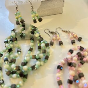 Dainty Crystal & Hematite Beaded Bracelet & Earrings Set (6 Colors)